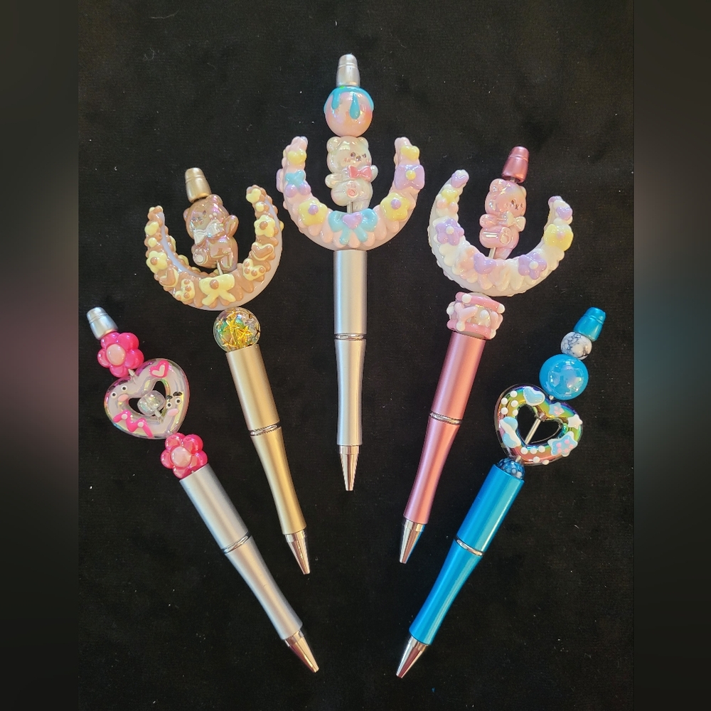 Crescent Moon Bear and Heart Beaded Pen Gift Set Friendship Fesitval Beads